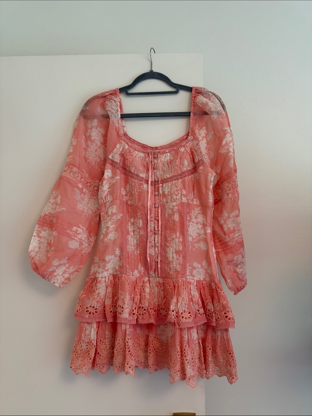 LoveShackFancy Coral and White Tayton Dress